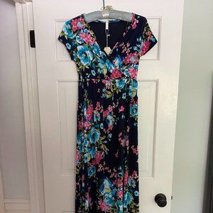 PinkBlush Maternity Navy Floral Wrap Maxi Dress S